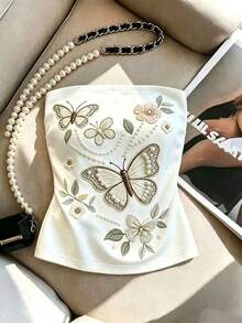 GlowEve Áo ống không tay thêu họa tiết thời trang đa năng dành cho nữ, mẫu mới về mùa xuân/hè, thích hợp cho đi biển, đi làm, tụ họp bạn bè, hẹn hò. - trắng - Xem 1