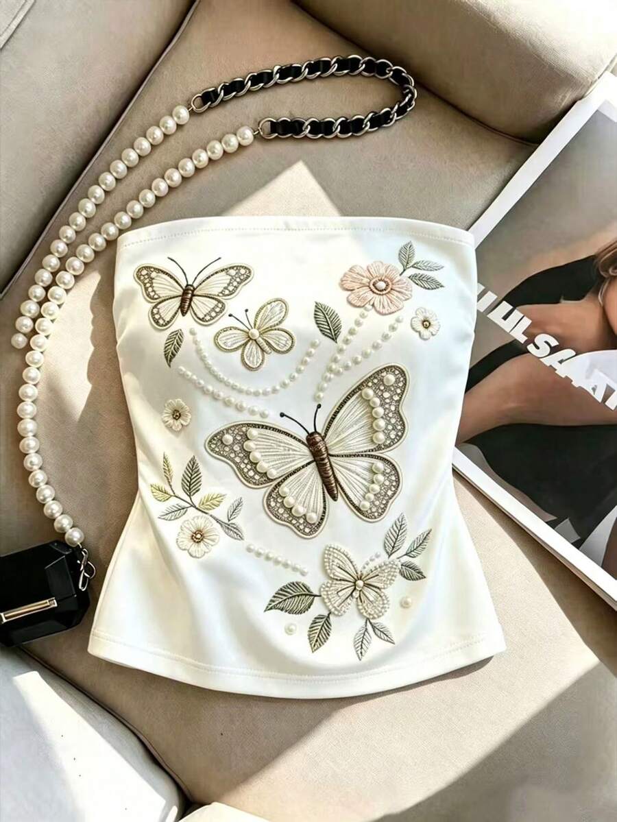 GlowEve Áo ống không tay thêu họa tiết thời trang đa năng dành cho nữ, mẫu mới về mùa xuân/hè, thích hợp cho đi biển, đi làm, tụ họp bạn bè, hẹn hò. - trắng - Xem 1
