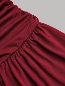 Rustia Gaun Pesta Liburan Elegan Model A-Line Berkerut untuk Wanita Ukuran Plus untuk Musim Panas, Model Halter dengan Ikatan Pita dan Dekorasi Bintang Laut - Burgundy - View 4