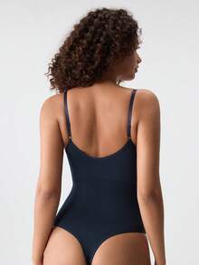 Loungeista 1pc Women's Seamless Shapewear Jumpsuit With Thong, Body Shaping Waist Cincher Butt Lifter Slimming Jumpsuitfor Summer - Navy Blue - View 3
