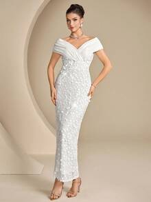 Coutiva Elegantes Abendkleid mit Satin-Einsätzen und Pailletten-Saum, gerader Schnitt, perfekt für Geburtstagsparty, Abschlussfeier, Schulanfang & Musikfestivals - Weiss - Übersicht 5