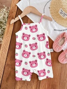 Bộ áo liền quần cho bé gái in hình gấu hồng và dâu tây phối màu dễ thương, thích hợp cho mùa xuân/hè, trang phục hè đáng yêu, đồ hè cho trẻ em, phong cách Hàn Quốc, thoải mái dễ chịu, thời trang trẻ em, Y2K, Kawaii, dự tiệc, mặc hàng ngày, đi nghỉ mát, dễ thương, thoải mái, phong cách Cottagecore, mặc thường ngày cuối tuần, đi chơi gia đình, trang phục chụp ảnh. - Nhiều màu - Xem 4