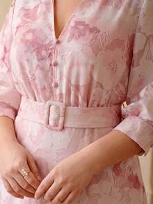ZEYLAH Vestido largo con cintura ceñida y cuello, elegante para primavera/verano - Rosa - Ver 2