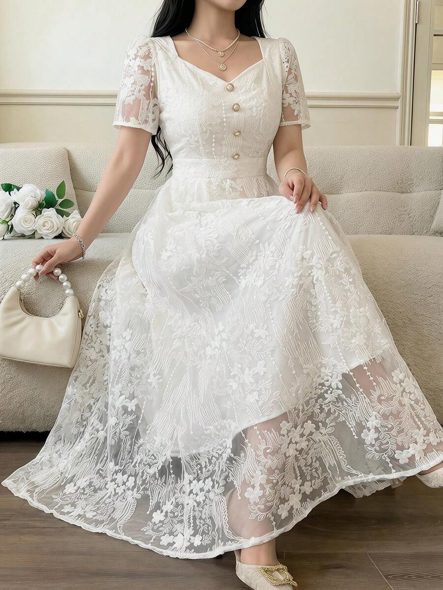 Feyla Vestido bordado para mujer de vacaciones románticas - Blanco - Ver 1
