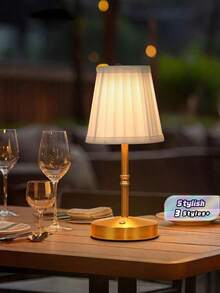 1 Pieza Lámpara de escritorio de tela LED recargable por USB, con batería recargable incorporada de larga duración, 3 modos de temperatura de color regulables con un toque, lámpara de mesa para uso en exteriores, patio, jardín, interiores, dormitorio, sala de estar, comedor, lámpara portátil para acampar - Multicolor - Ver 1