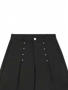PAVTROS Men's Black Pants, Rivet Design, High-Fashion Versatile Loose Casual Trousers - Black - View 6