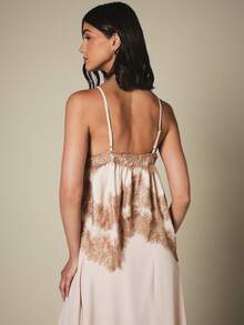 KSTM Satin Lace Trim Cami Top With Square Neckline Adjustable Straps Flowy Babydoll Style Summer Evening - Multicolor - View 6