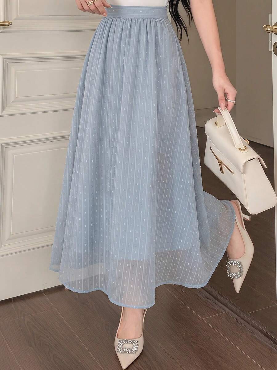Feyla Chân váy xếp ly jacquard nữ, kiểu dáng thường ngày, đa năng. - Màu xanh lam - Xem 1