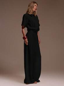 MUSERA Linen Zip Up Relaxed Jumpsuit Summer Ibiza Fits Holiday Vacation Beach Elegant - Black - View 2