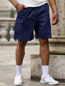 Manfinity Homme Plus Size Men's Casual Cargo Shorts - Navy Blue - View 3