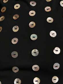 MUSERA Embellished Shell Button Slash Neck Open Tie Back Crop Top Coord Top Only Cute Summer Spring Sexy Going Out Beach Holiday Vacation Honey Tides - Black - View 6