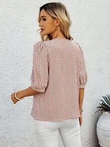 EMERY ROSE Women's Casual Vacation & Commute Plaid Print Lantern Sleeve Loose Blouse, Summer - Multicolor - View 2