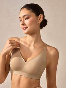 Veilyse Áo ngực dán không dây không đường may màu nude chất liệu jelly, thoải mái & mềm mại, thời trang cho nữ, phù hợp mặc hàng ngày quanh năm cho mùa hè - Màu be - Xem 6