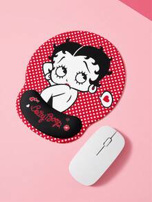 Betty Boop x SHEIN Miss Betty卡通护腕鼠标垫，经典复古红黑白波点款，防滑舒适办公游戏桌垫 - 查看 1