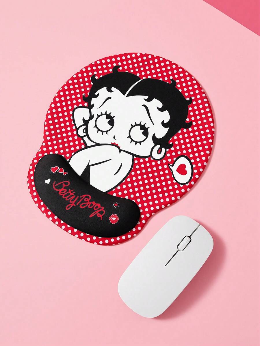 Betty Boop x SHEIN Miss Betty卡通护腕鼠标垫,经典复古红黑白波点款,防滑舒适办公游戏桌垫 - 查看 1