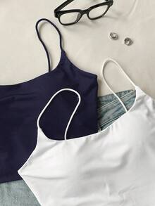 Comfortcana Bộ 2 áo hai dây lửng không đường may dành cho nữ, kiểu dáng thường ngày, thích hợp cho mùa hè/thu. - Nhiều màu - Xem 4