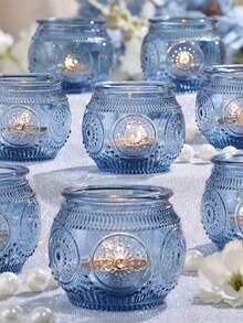 Cirelle 6pcs Embossed Glass Votive Candle Holders, Retro Round Glass Tealight Cup For Votive Candles, Decorative Glass Candle Jar For Dining Table, Spa, Wedding Centerpiece & Holiday Decor - multicolor - View 15