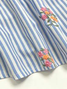 Lacomfia Embroidered Striped Fabric Long Sleeve Fitted Regular Shirt, Plus Size, Spring/Autumn - Multicolor - View 3