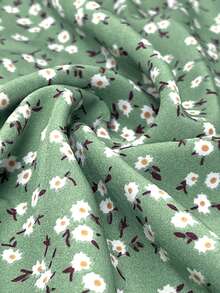 Vionelle Plus Size Women's Ditsy Floral Print Square Collar Buttoned Dress Maxi Women Outfit - Green - View 7