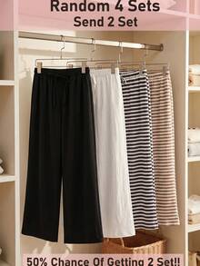 SHEIN Bộ 2 quần dài dệt kim kẻ sọc cho bé gái, kiểu dáng thường ngày. - Nhiều màu - Xem 2