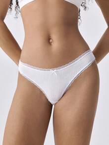 Loungeista 3pcs Cotton Lace Patchwork Thong Panties With Cute Bow, Seamless Stretchy Breathable Women's Underwear - Multicolor - View 9