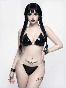 ROMWE Goth Bộ bikini hai mảnh màu đen thanh lịch dành cho nữ, thích hợp cho kỳ nghỉ, tiệc tùng, đi biển, hàng mới về. - màu đen - Xem 3