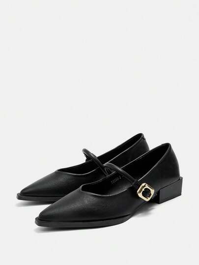 Bholvia 2026 Spring New Pointed Toe Shallow Flat Shoes, Elegant Minimalist Versatile Fashion Women Shoes, Black Low Medium Chunky Heel Pumps
