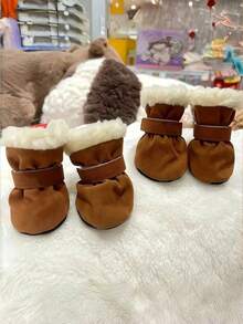 4PCS Winter Warm Dog Boots - Anti-Slip Polyester Pet Shoes, Wool Lining, Hook And Loop Strap, Suitable For Small Dogs - All Season, Protect Paws - Multicolor - View 17