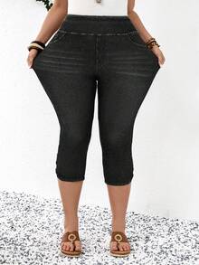 EMERY ROSE EMERY ROSE Plus Size Women Elastic Waist Casual Skinny 3/4 Length Jeans - Black - View 7