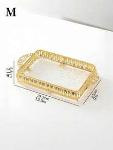 1pc/1set Middle Eastern Style Modern Elegant Large Trays, RectangularDecorative Trays -Multipurpose, Non-Tarnish, Metal Alloy, RectangularServing Trays For Coffee & Beverages, Gold - Gold - View 7