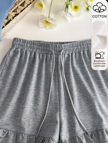 Resyla Pantalones cortos de mujer de verano, de unicolor, con volantes en el bajo y cordón en la cintura - Gris - Ver 4