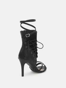 Glitzique Women's Cross Strap, Open Toe, Roman Style, High Heel Boots, With Fine Heels And Open Toe Design - Black - View 3