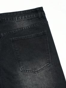 Manfinity EMRG Quần short denim đen mài bóng dành cho nam, thiết kế hình thánh giá Gothic đính đá, phong cách đường phố. - màu đen - Xem 5