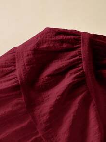 SHEIN Frenchy Women's Solid Color Square Neck Ruffle Hem Blouse,Summer Top - Burgundy - View 6