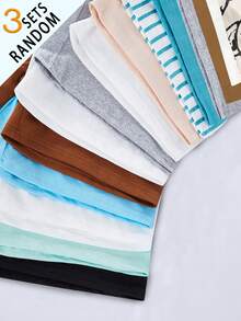 SHEIN (Random 3 Sets) Boys White Summer Casual Holiday Back-To-School English Letter & Graphic Print Short Sleeve T-Shirt And Shorts 3-Piece Loungewear Set - Multicolor - View 5