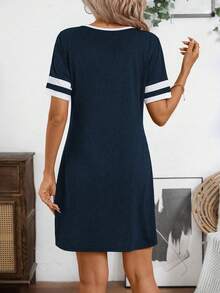 SHEIN LUNE Summer Short Casual Color Block Mini Dress - Multicolor - View 2