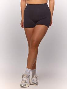 MUSERA Plus Size High Waist Fitted Seamless Sport Shorts Spring Summer Vacation Holiday Casual Everyday Workout Active - Black - View 3