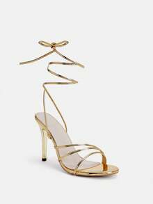 Glitzique Spring/Summer New Fashion White Lace-Up High Heel Sandals For Women - Gold - View 1