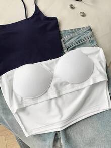 Comfortcana Bộ 2 áo hai dây lửng không đường may dành cho nữ, kiểu dáng thường ngày, thích hợp cho mùa hè/thu. - Nhiều màu - Xem 5