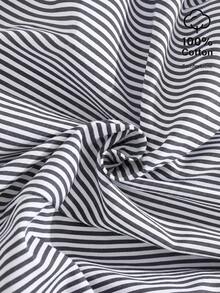 EMERY ROSE Women's Casual V-Neck 3/4 Sleeve Striped Cotton Shirt - Black - View 3