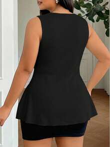 SHEIN EZwear 黑色大码轻薄针织无袖上衣，夏季 - 黑色 - 查看 2