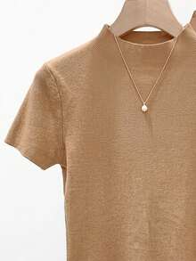 Franclia Women's Lace Trim Knit Top - Camel - View 3