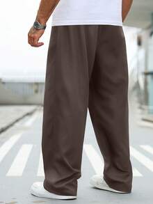 Manfinity Homme Plus Size Men's Casual Sports Solid Color Slant Pocket Pants - Coffee Brown - View 2