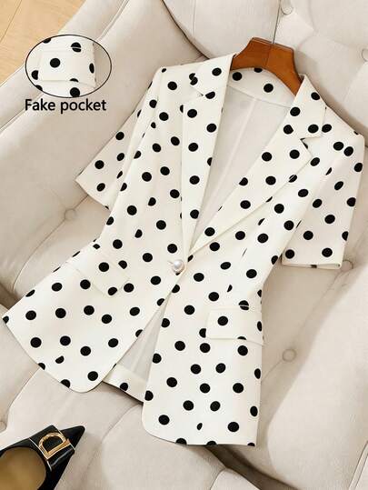 SHEIN Franclia Elegant Women's Polka Dot Lapel NeckShort Sleeve Blazer