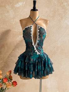 Soleia Vestido mini elegante bohemio tropical con lentejuelas brillantes para mujer, talla grande, para fiesta, vacaciones en la playa, Día de San Patricio, Spring Break, Pascua, festivales de música, color rosa - Verde - Ver 3