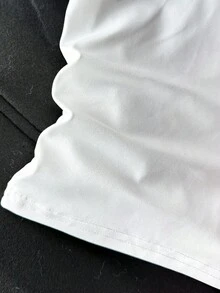 SHEIN Bộ đồ đôi cho bé gái tuổi teen: áo cổ tròn và quần kẻ sọc. - Đen và trắng - Xem 6