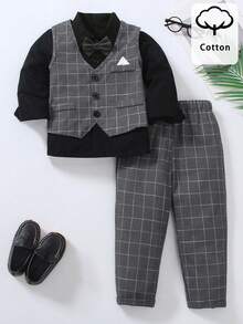 2pcs Set:Plaid Vest+Pants,Summer Traditional Wedding Formal Outfit For Birthday Party,Evening Event,Christening,Valentine's Day,Prom,Graduation - Grey - View 1