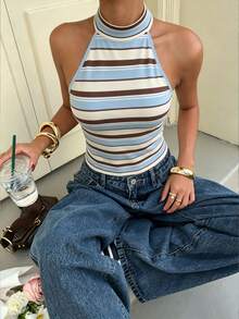 Muchica Áo croptop nữ kiểu dáng thường ngày, hở lưng, ôm sát, thích hợp cho mùa hè. - Nhiều màu - Xem 3