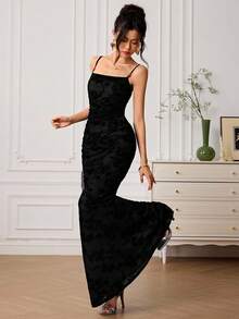 EastFlair Đầm hai dây đính hạt họa tiết hoa dành cho nữ, kiểu dáng thời trang cho kỳ nghỉ biển. - màu đen - Xem 3
