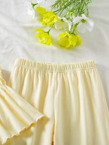 SHEIN Elladie kids Young Girl Cute Ruffle Camisole And Casual Pants Set - Yellow - View 7